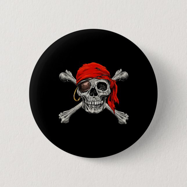 Jolly Roger Pirate Skull Crossbones Halloween Cost Button (Front)