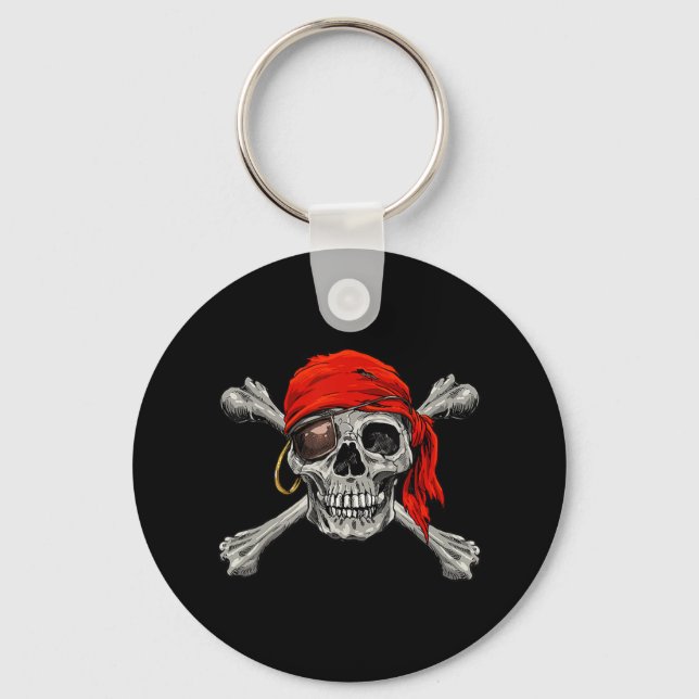 Jolly Roger Pirate Skull Crossbones Halloween Cost Keychain (Front)