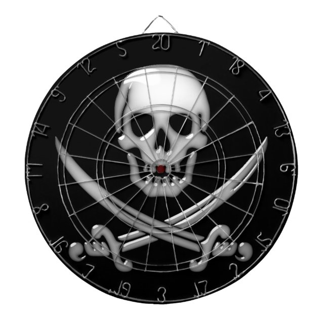 Jolly Roger Pirate Skull Dartboard With Darts (Front)