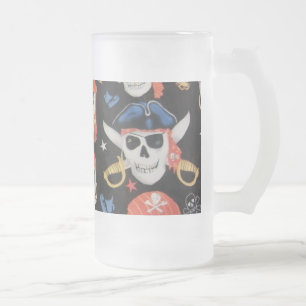 Jolly Roger Pirate Skull Frosted Glass Beer Mug