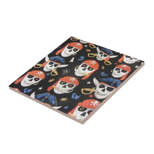 Jolly Roger Pirate Skulls Ceramic Tile (Side)