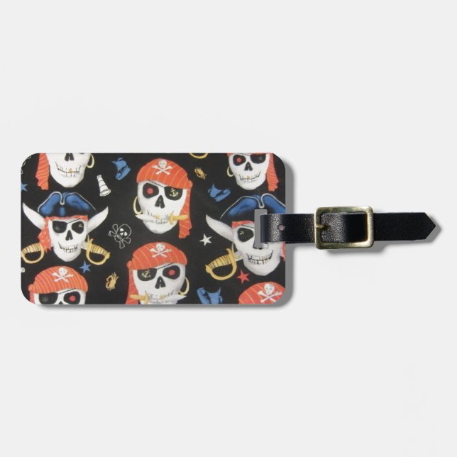 Jolly Roger Pirate Skulls Luggage Tag (Front Horizontal)