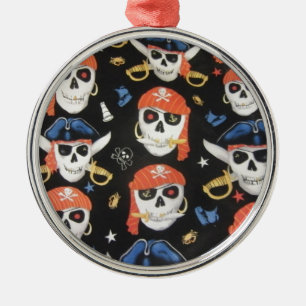 Jolly Roger Pirate Skulls Metal Ornament