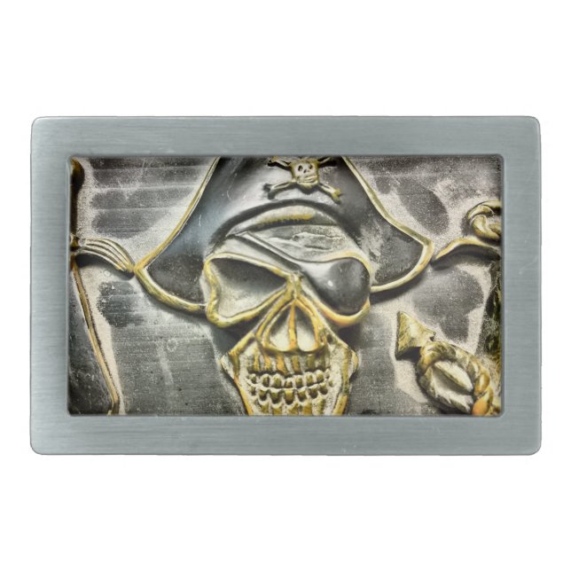 Jolly Roger Pirate Treasure Chest Belt Buckle (Front)