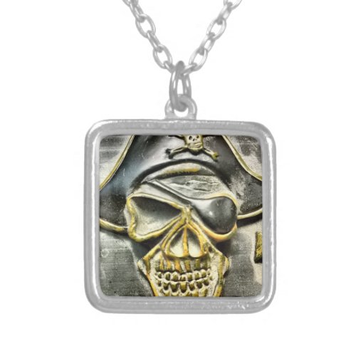 Jolly Roger Pirate Treasure Chest Silver Plated Necklace