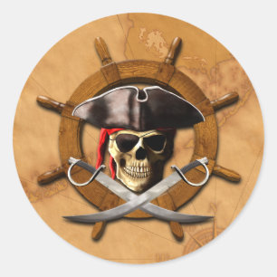 Jolly Roger Pirate Wheel Classic Round Sticker