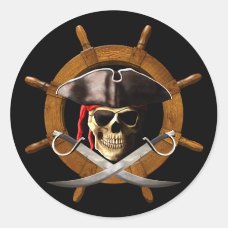 Jolly Roger Pirate Wheel Classic Round Sticker