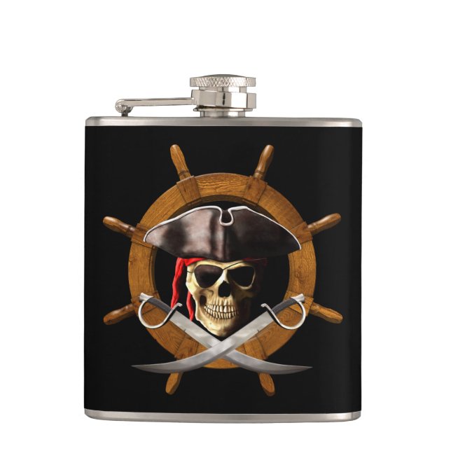 Jolly Roger Pirate Wheel Hip Flask (Front)