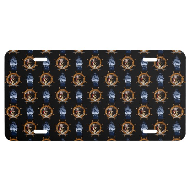 Jolly Roger Pirate Wheel License Plate (Front)