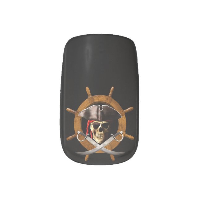 Jolly Roger Pirate Wheel Minx Nail Wraps (Left Thumb)