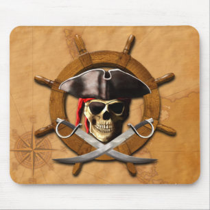 Jolly Roger Pirate Wheel Mouse Pad