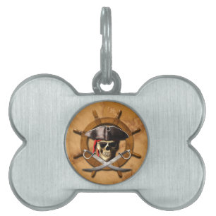 Jolly Roger Pirate Wheel Pet Name Tag