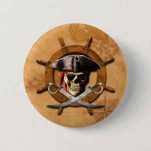 Jolly Roger Pirate Wheel Pinback Button