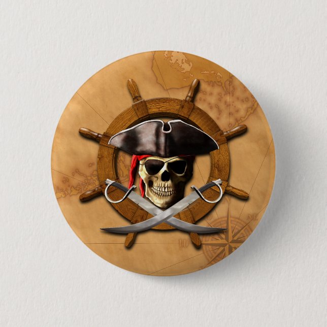 Jolly Roger Pirate Wheel Pinback Button (Front)