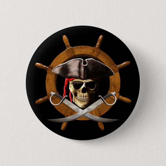 Jolly Roger Pirate Wheel Pinback Button (Front)