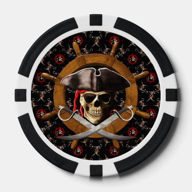 Jolly Roger Pirate Wheel Poker Chips (Front)