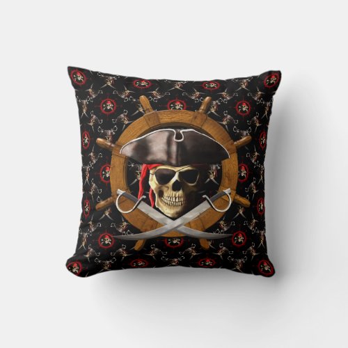 Jolly Roger Pirate Wheel Throw Pillow