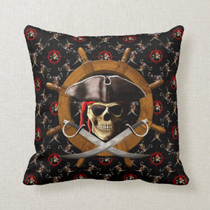 Jolly Roger Pirate Wheel Throw Pillow