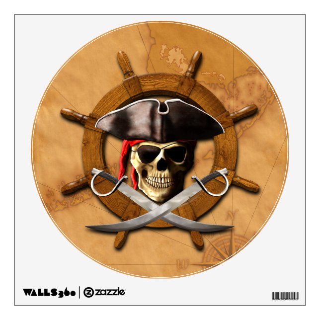 Jolly Roger Pirate Wheel Wall Sticker (Front)