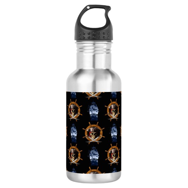 Jolly Roger Pirate Wheel Water Bottle (Front)