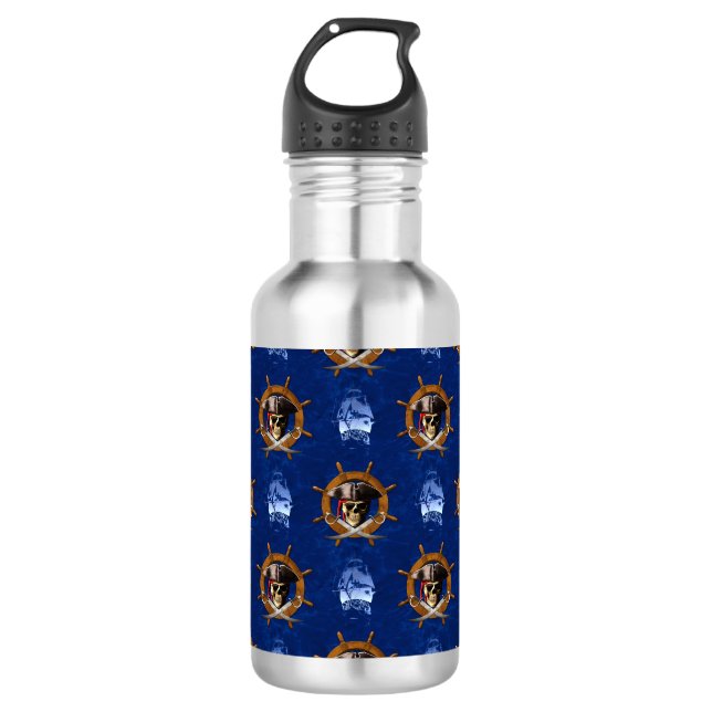 Jolly Roger Pirate Wheel Water Bottle (Front)