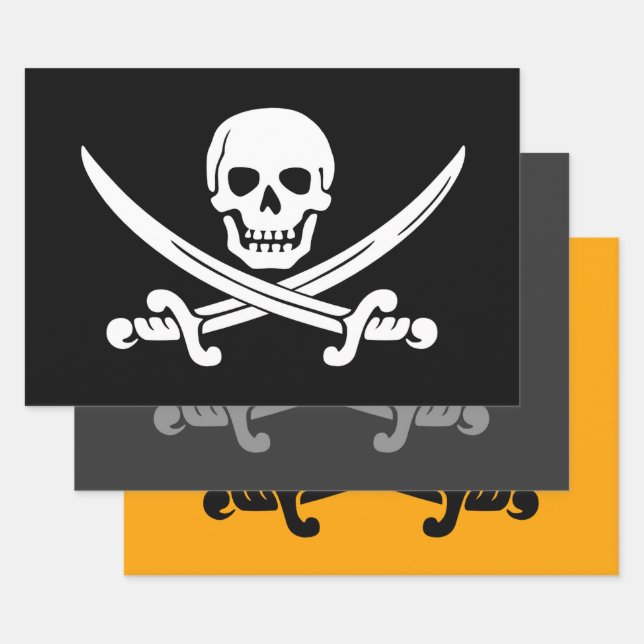 Jolly Roger Pirate Wrapping Paper Sheets (Set)