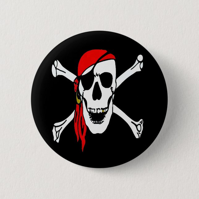 Jolly Roger Pirates Skull and Bones Pinback Button (Front)