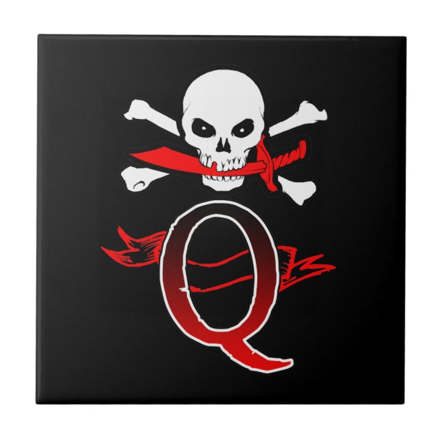 Jolly Roger Q Monogram Initial Ceramic Tile (Front)