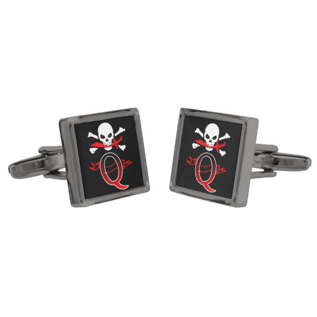 Jolly Roger Q Monogram Initial Cufflinks (Angled)