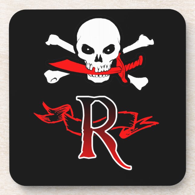 Jolly Roger R Monogram Initial Beverage Coaster (Front)