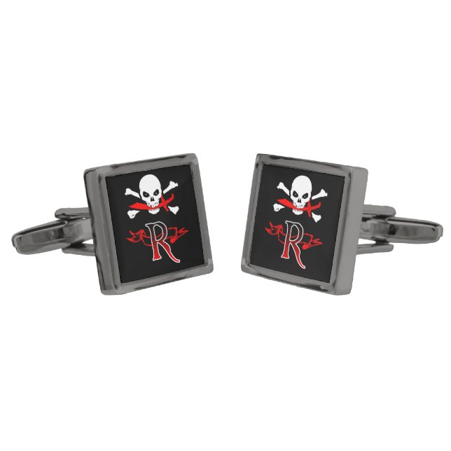 Jolly Roger R Monogram Initial Cufflinks (Angled)
