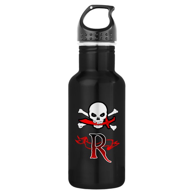 Jolly Roger R Monogram Initial Water Bottle (Front)