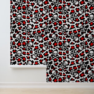 Jolly Roger Red Black Punk Leopard Print Pirate Wallpaper