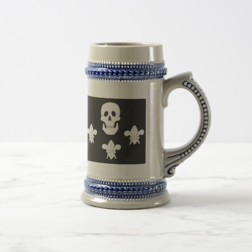 JOLLY ROGER SKULL AND THREE LILIES FLAG BEER STEIN