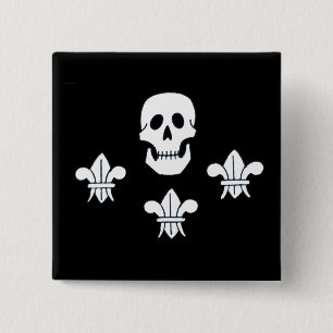 JOLLY ROGER SKULL AND THREE LILIES FLAG BUTTON