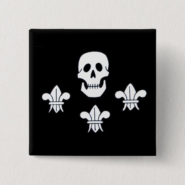 JOLLY ROGER SKULL AND THREE LILIES FLAG BUTTON (Front)