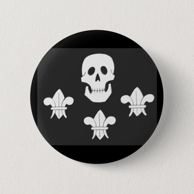 JOLLY ROGER SKULL AND THREE LILIES FLAG BUTTON (Front)