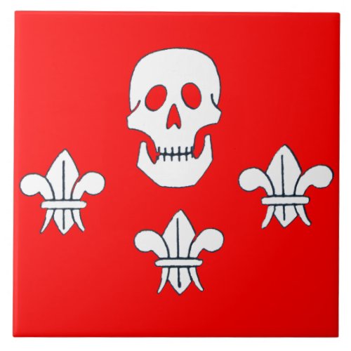 JOLLY ROGER SKULL AND THREE LILIES FLAG CERAMIC TILE