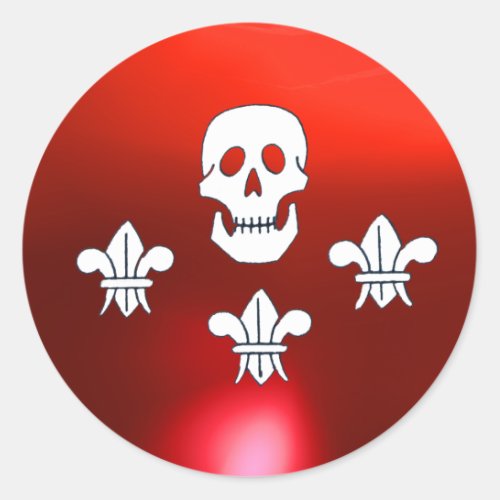 JOLLY ROGER SKULL AND THREE LILIES FLAG CLASSIC ROUND STICKER