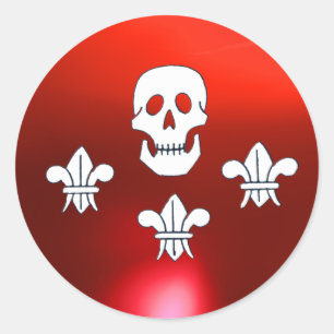 JOLLY ROGER SKULL AND THREE LILIES FLAG CLASSIC ROUND STICKER