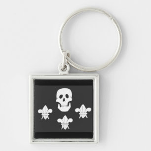 JOLLY ROGER SKULL AND THREE LILIES FLAG KEYCHAIN