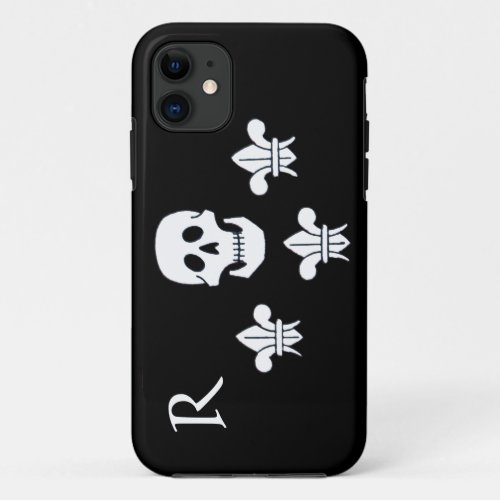 JOLLY ROGER SKULL AND THREE LILIES FLAG MONOGRAM iPhone 11 CASE