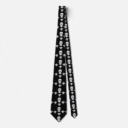 JOLLY ROGER SKULL AND THREE LILIES FLAG NECK TIE