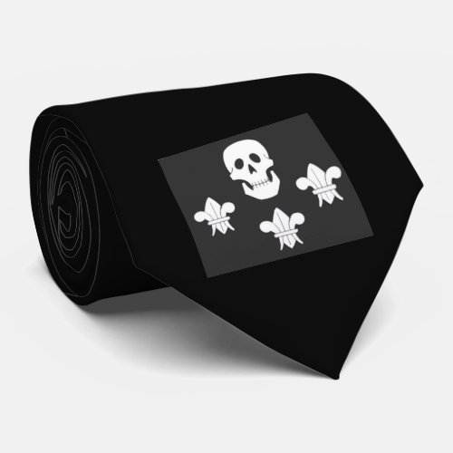 JOLLY ROGER SKULL AND THREE LILIES FLAG NECK TIE