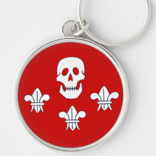 JOLLY ROGER SKULL AND THREE LILIES FLAG,Red Keychain
