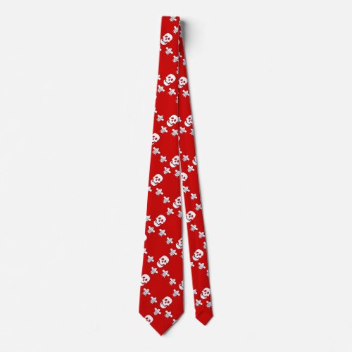 JOLLY ROGER SKULL AND THREE LILIES FLAG Red Neck Tie