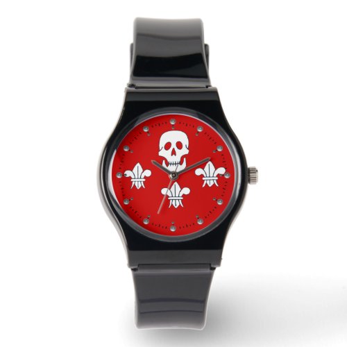 JOLLY ROGER SKULL AND THREE LILIES FLAGRed Watch