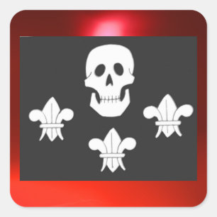 JOLLY ROGER SKULL AND THREE LILIES FLAG SQUARE STICKER