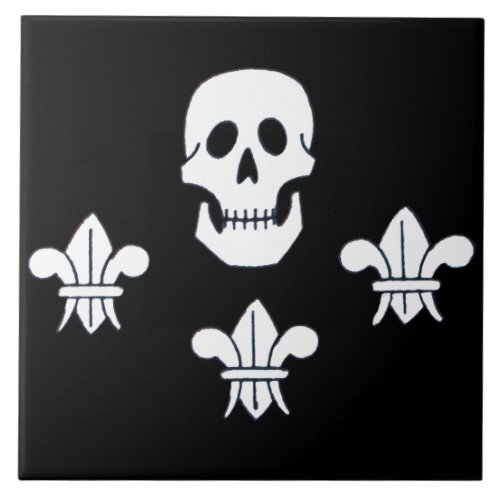 JOLLY ROGER SKULL AND THREE LILIES FLAG TILE