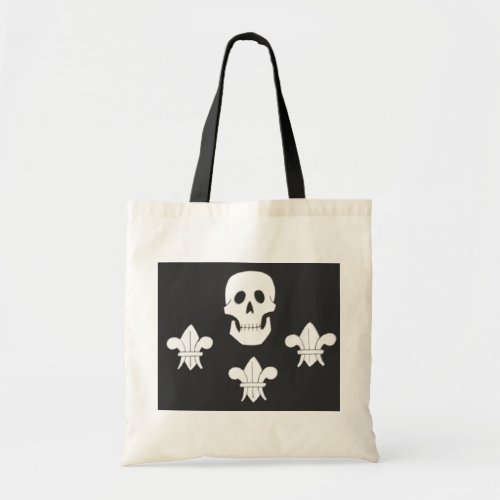 JOLLY ROGER SKULL AND THREE LILIES FLAG TOTE BAG